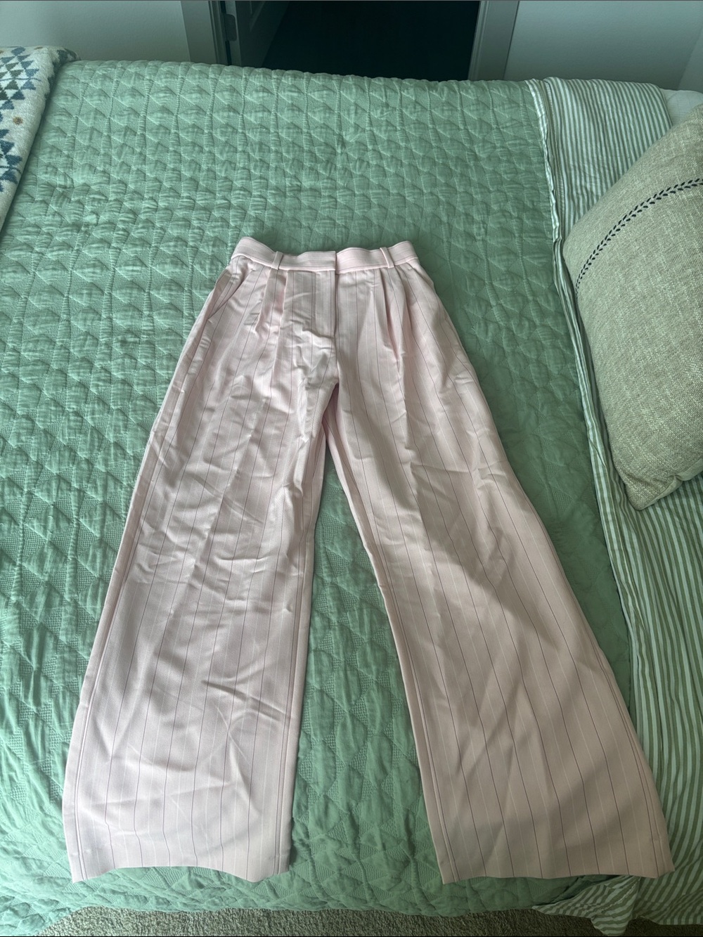 Abercrombie & Fitch - Pink and Burgundy Striped Wide Leg Pants